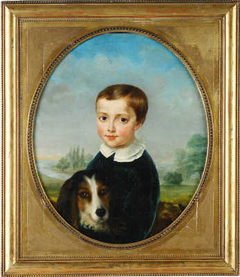 Неизвестный художник. Портрет мальчика с собакой