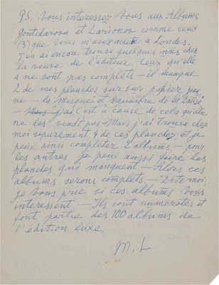 Ларионов М.Ф. Собственноручное письмо художника М.Ф. Ларионова, 9 января 1953 года. [Париж]