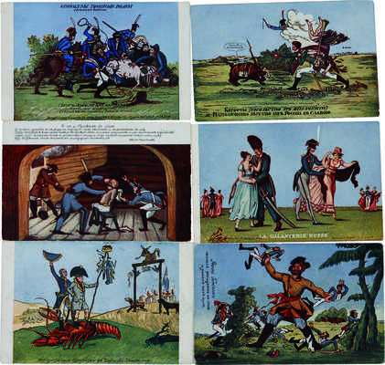 Серия из 10 почтовых открыток «Наполеон I. Карикатуры: копии с картин художников 1812 г.». М., [1812-1912].