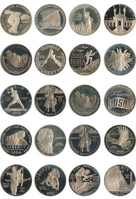 Подборка из 20 монет номиналом 1 доллар США «Юбилейные монеты» 1983-1995 годов