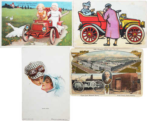 Подборка из 4 почтовых карточек на автомобильную тематику: