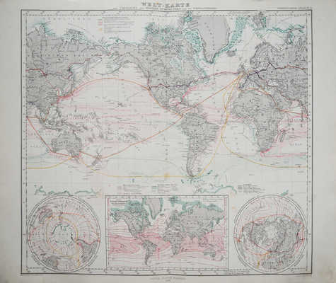 [Карта мира для обзора морских течений и скоростного движения]. 1868.