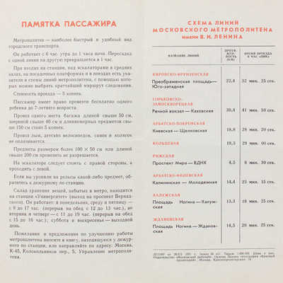 Схема метрополитена г. Москвы. М.: Московский рабочий, 1971.
