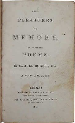 [Роджерс С. Радости памяти с другими стихотворениями. Новое издание]. London: T. Cadell, jun. and W. Davies, 1799.