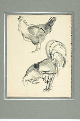 Эвенбах Евгения Константиновна.  Петух и курица (на оборотной стороне набросок с двумя петухами)