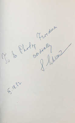 [Шварц С.М., автограф]. Шварц С.М. Антисемитизм в Советском Союзе. Нью-Йорк: Изд-во им. Чехова, 1952.