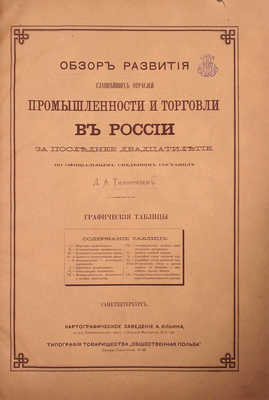 Тимирязев Д.А. Обзор развития главнейших отраслей промышленности и торговли в России за последнее двадцатилетие. В графических таблицах / По официальным сведениям сост. Д.А. Тимирязев. СПб.: Картографическое заведение А. Ильина, 1876.