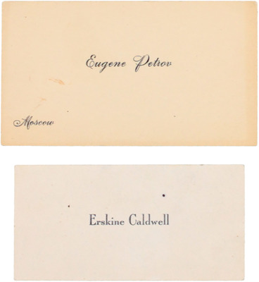 Подборка из трех конвертов и двух визитных карточек с автографами Евгения Петрова и Эрскина Колдуэлла: