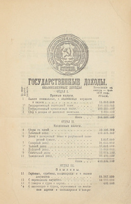Общая роспись государственных доходов и расходов Российской республики на январь–июнь 1918 года. М.: Изд-во ВЦИК Советов рабоч., крестьян., солдат. и казач. депутатов, 1918.