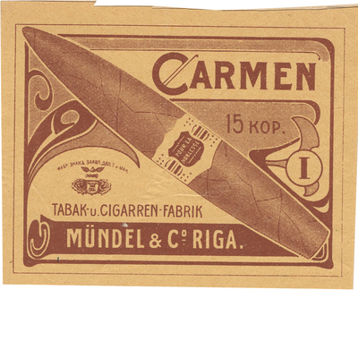 Реклама «Carmen» табачной фабрики Mundel&C RIGA
