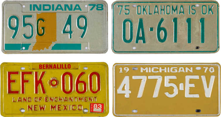 Лот из четырех американских
номеров штатов: Michigan,
Oklahoma, Indiana, New Mexico
1970-1983 гг.