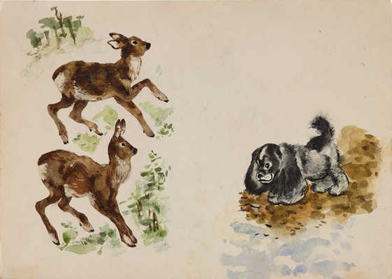 Неизвестный художник. "... Услыхали дикие козы сороку -и ходу..." (копия с рисунка Е. И. Чарушина (1901-1965))