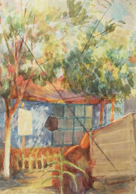 Митурич-Хлебников Май Петрович. Пейзаж с деревом (на оборотной стороне рисунок с домом)