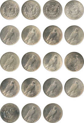 Подборка из 19 монет номиналом 1 доллар США 1902-1971 годов