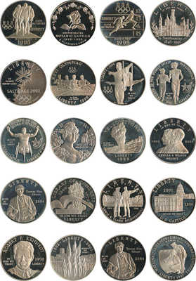 Подборка из 20 монет номиналом 1 доллар США «Юбилейные монеты» 1995-2004 года