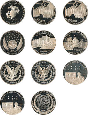 Подборка из 11 монет номиналом 1 доллар США. «Юбилейные монеты» 2004-2009 годов