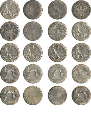 Подборка из 20 монет номиналом 1/2 доллара США 1893-1952 годов
