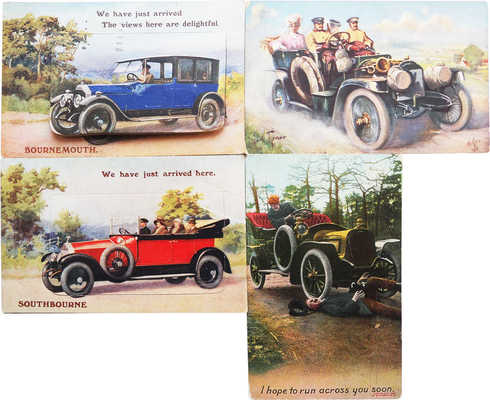 Подборка из 4 зарубежных почтовых карточек с изображениями ретро автомобилей: