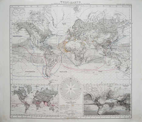 [Карта мира с обзором воздушных течений и морских путей] . 1868.