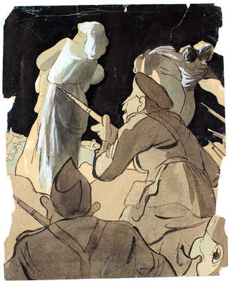Бродаты Лев Григорьевич. Иллюстрация для журнала «Крокодил», 1927, № 13 «Кастильские рыцари: - Женщины вперед!» 