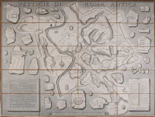 [Карта археологических раскопок античного Рима. Под редакцией А. де Романис, А. Нибби].Vestigie Di Roma Antica.Рим,1839.