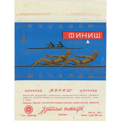 Упаковка от шоколада «Финиш» кондитерской фабрики «Красный Октябрь» с символикой олимпиады 80