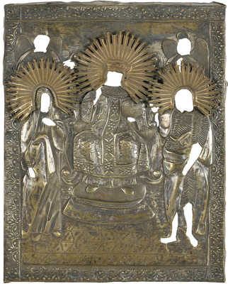 Икона старообрядческая подокладная «Иисус Христос и предстоящие: архангел Михаил, Матерь Божия, архангел Гавриил и Иоан Креститель»