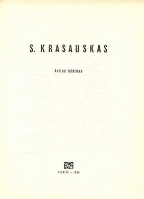 [Красаускас С. Альбом репродукций. 2-е изд.]. Krasauskas S. Antras leidimas. Vilnius: Vaga, 1966.