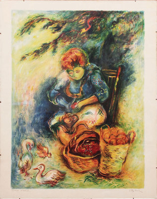 Рыбак Иссахар-Бер. Девушка, чистящая яблоки в саду