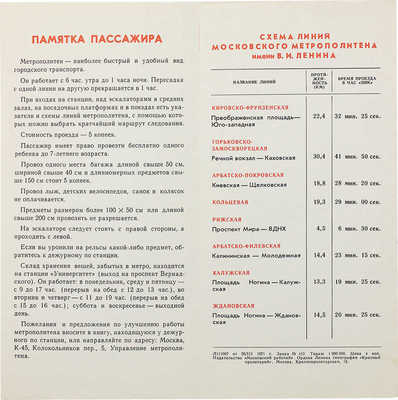 Схема метрополитена г. Москвы. М: Московский рабочий, 1971.