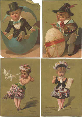 Лот из восьми рекламных карточек с изображениями детей. Б. м., [1900-е?].