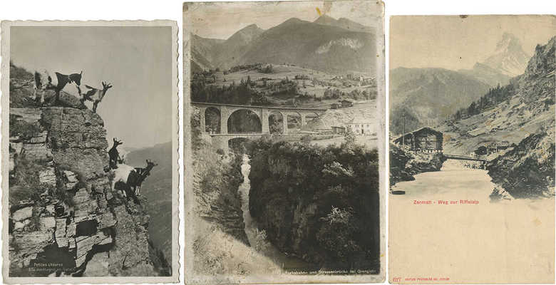Подборка из старинных открыток с живописными видами Швейцарии. [1910-е].