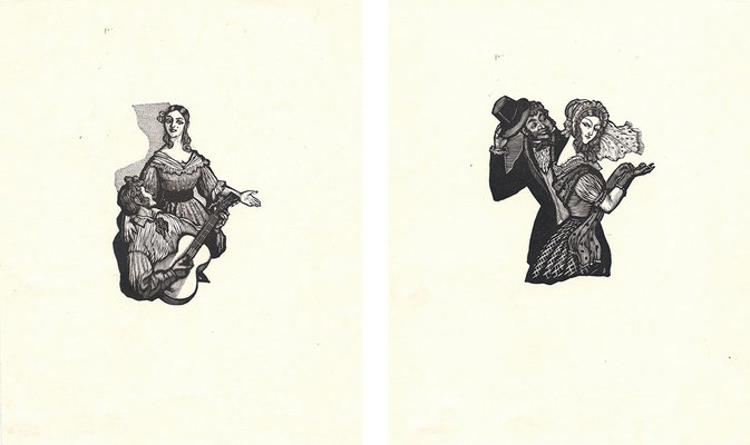 Бургункер Евгений Осипович. Лот из двух иллюстраций к песням Беранже «Жанетта» и «Честь Лизетты» 