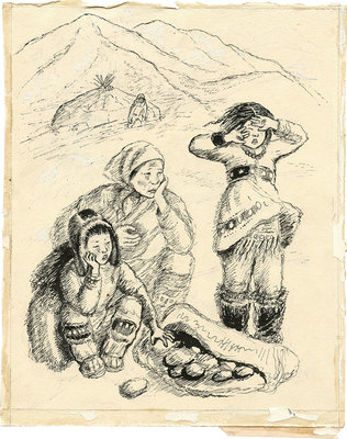 Якобсон Александра Николаевна. Эскиз иллюстрации для чукотской сказки (двухсторонний) 